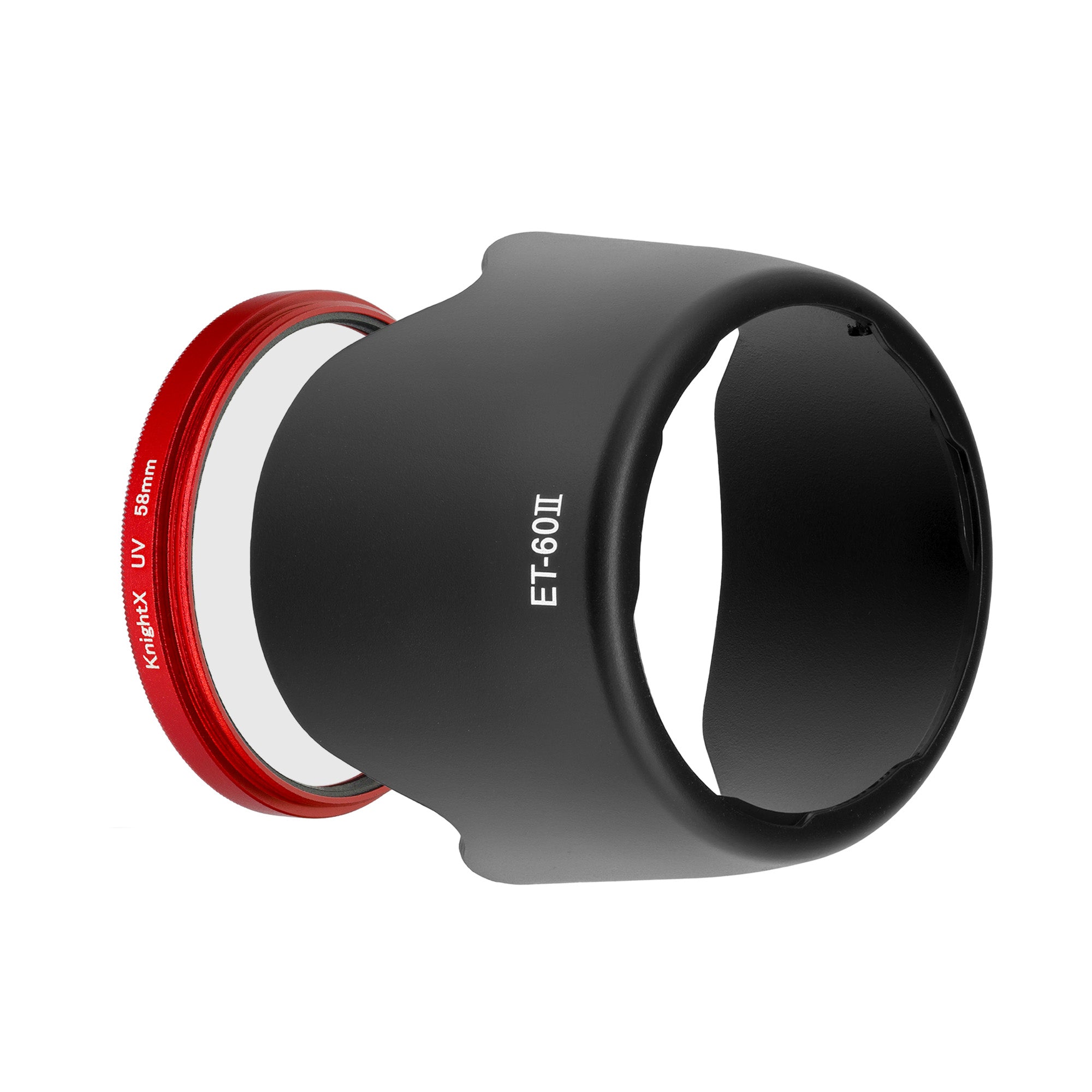 Kit Parasolar tip ET-60 II + Filtru UV KnightX Rosu 58mm pentru Canon RF 75-300mm