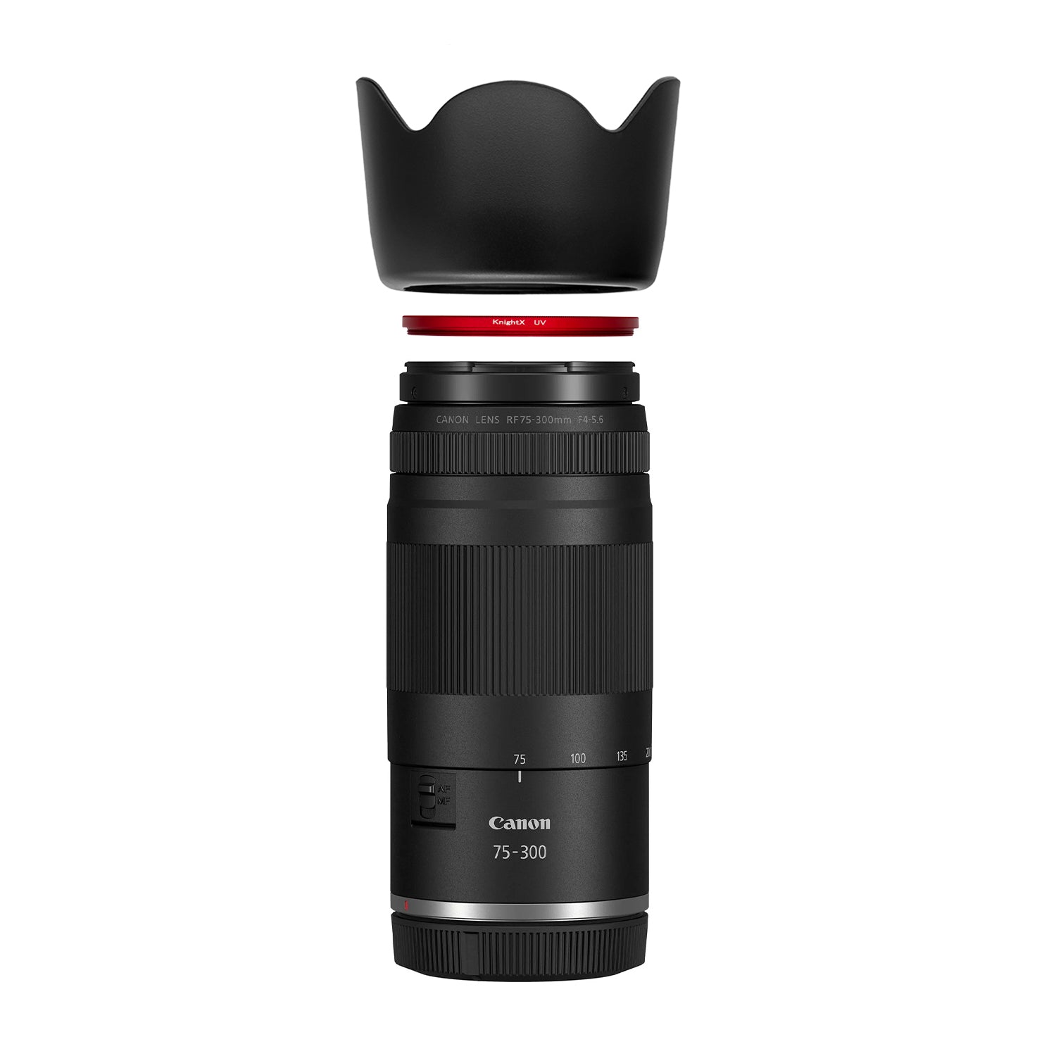 Kit Parasolar tip ET-60 II + Filtru UV KnightX Rosu 58mm pentru Canon RF 75-300mm
