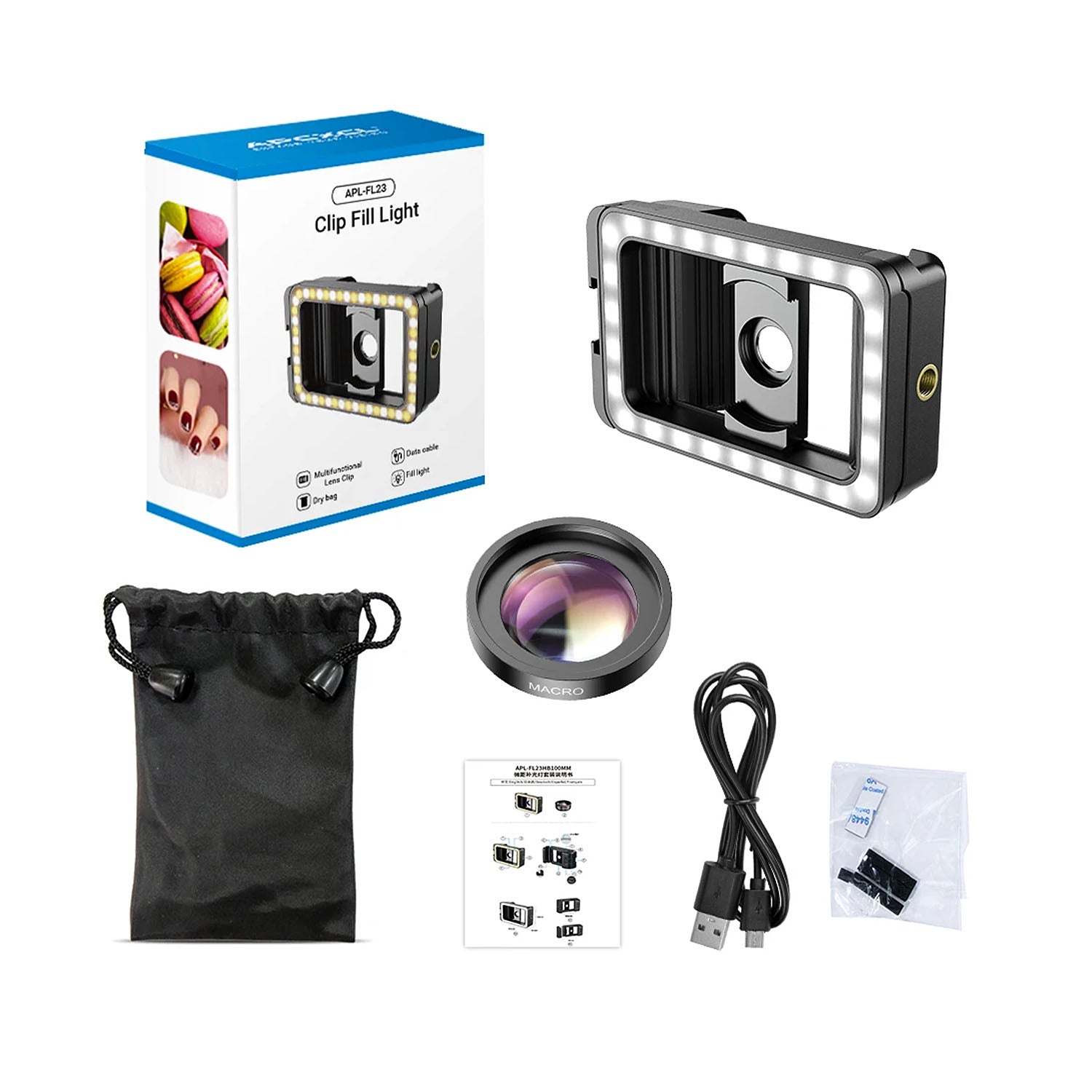 Lentila Macro Telefon, 15X, Lumina Foto LED, Apexel, Universal