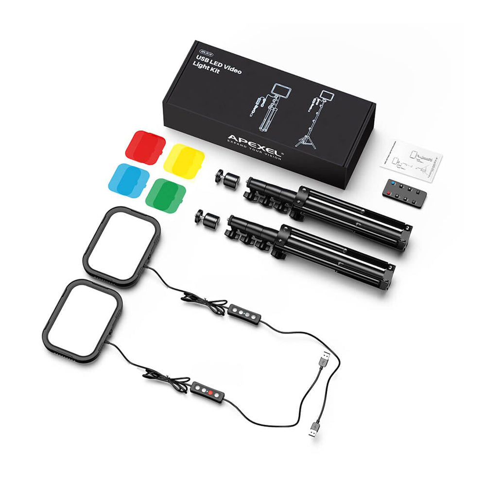 Set 2 Lumini Studio Led Apexel, Multifuncțional, Telecomanda IR, 3300K-5600K