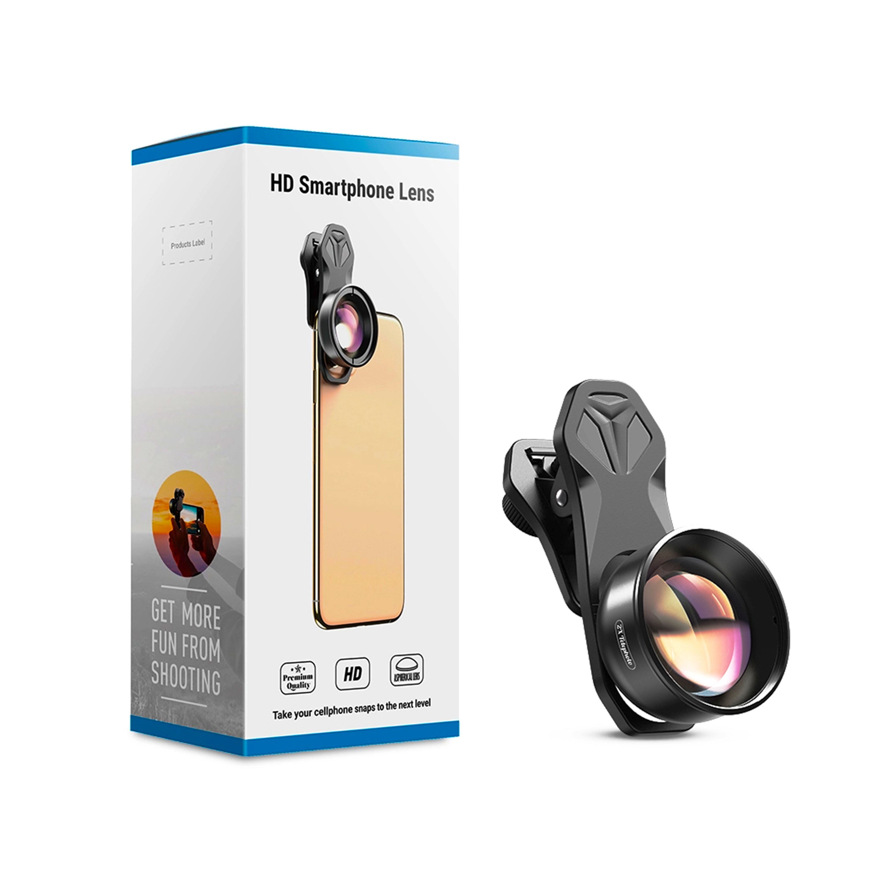 Lentila Portret 2X HD, Apexel, Telephoto, Multi Layer, 4K Pro, Clip Universal