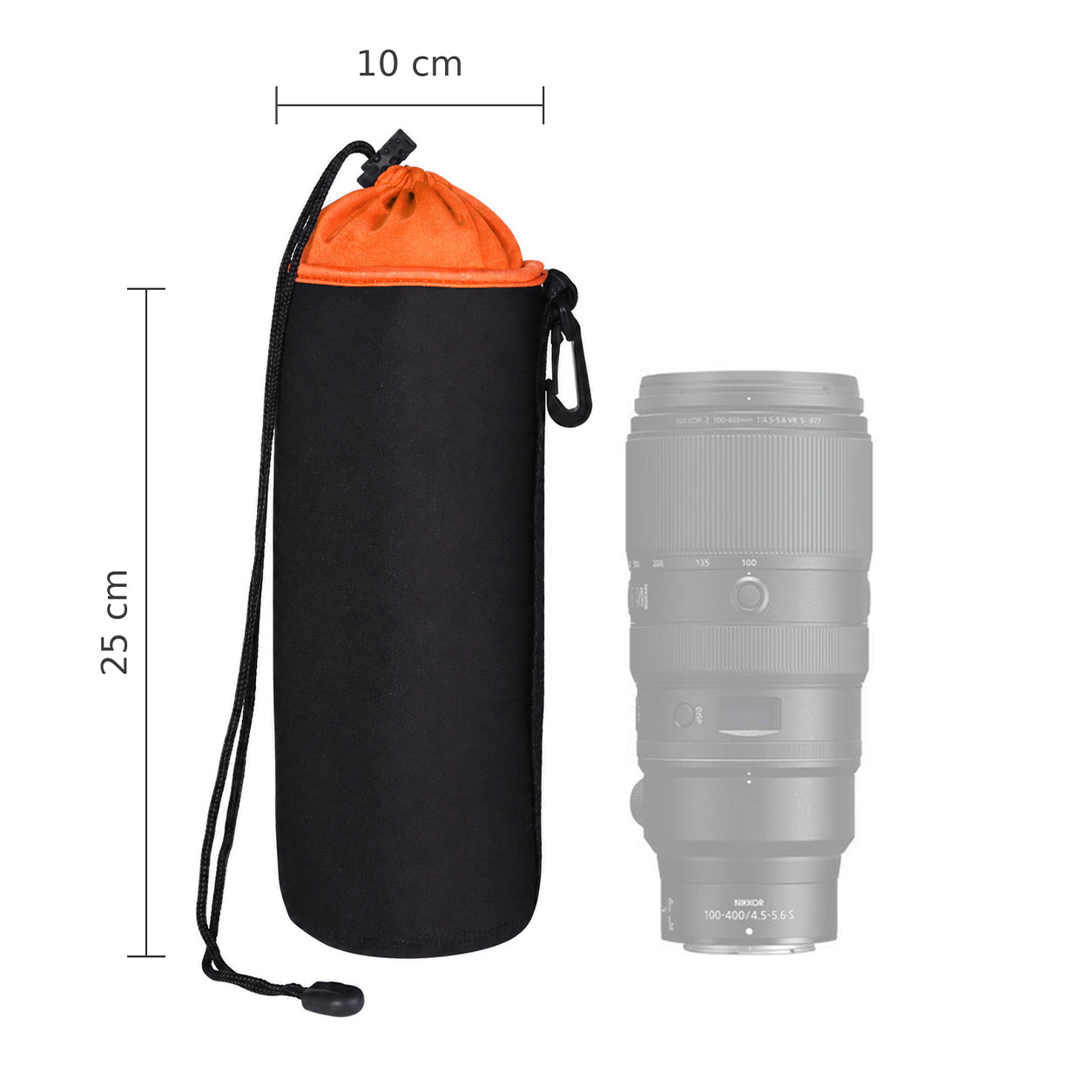 Husa Obiectiv Foto Marimea XL - Captusit Velur, Rezistent la Apa, Portocaliu
