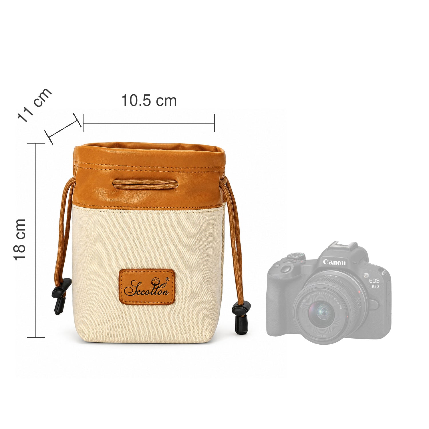 Geanta Foto S.C.COTTON 18 x 10.5 x 11 cm - Interior Fleece, Exterior Impermeabil, Bej