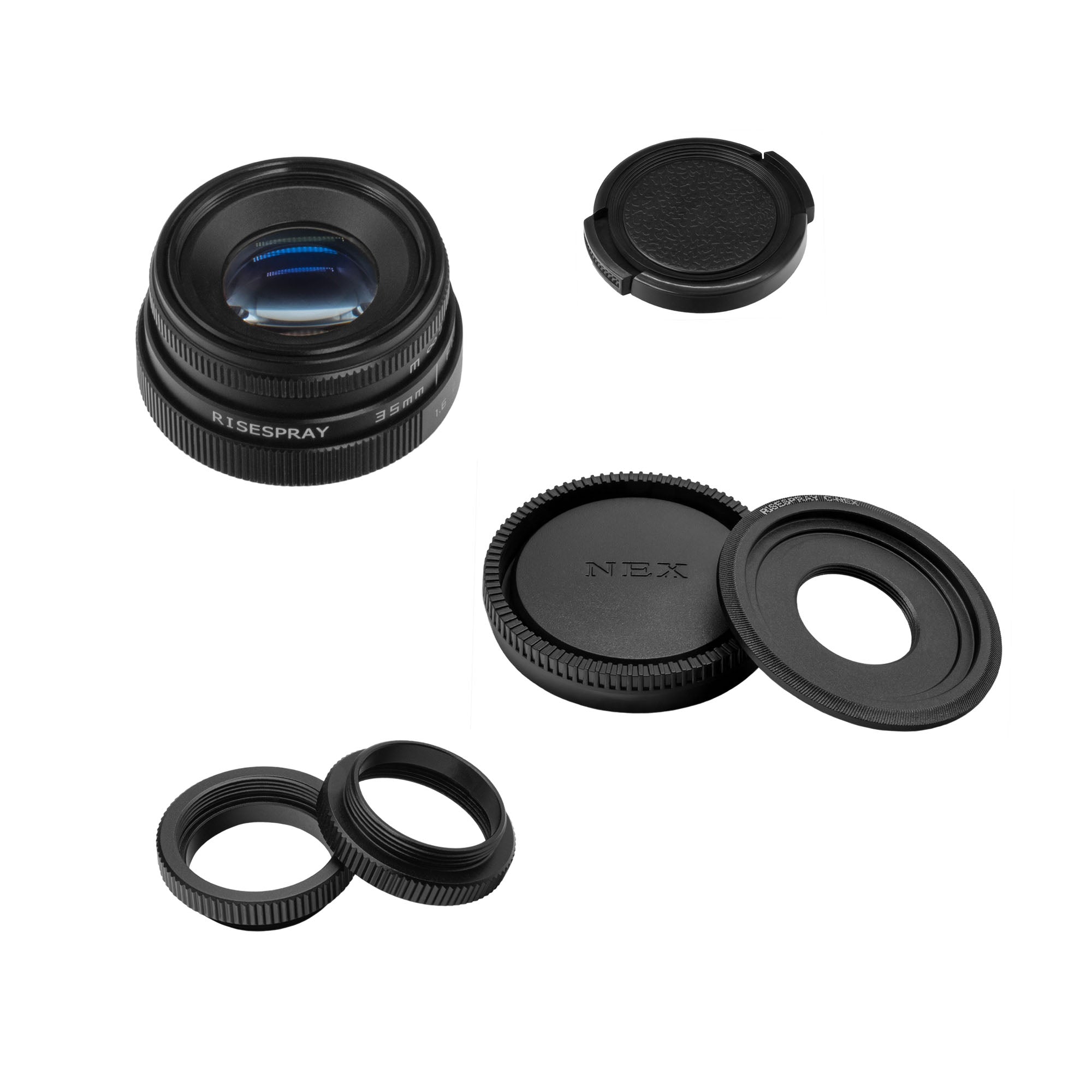 Obiectiv Foto Manual 35mm, Risespray, F1.6 Wide, Prime Lens, compatibil Sony E Mount, Negru