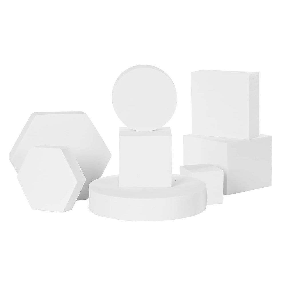 Set 8 Cuburi Geometrice – Recuzita Studio Foto, Spuma Polimer, Rezistente la Apa, - Alb