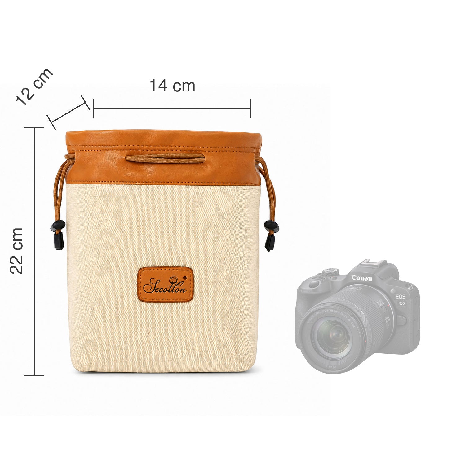Geanta Foto S.C.COTTON 22 x 14 x 12 cm - Interior Fleece, Exterior Impermeabil, Bej