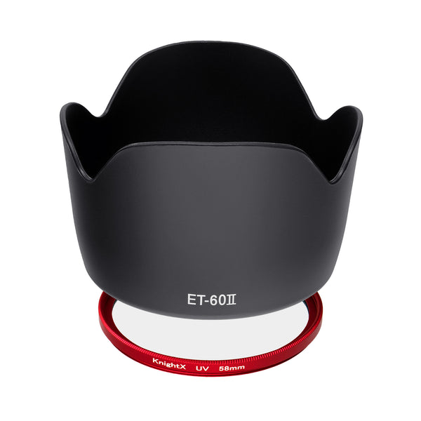 Kit Parasolar tip ET-60 II + Filtru UV KnightX Rosu 58mm pentru Canon RF 75-300mm