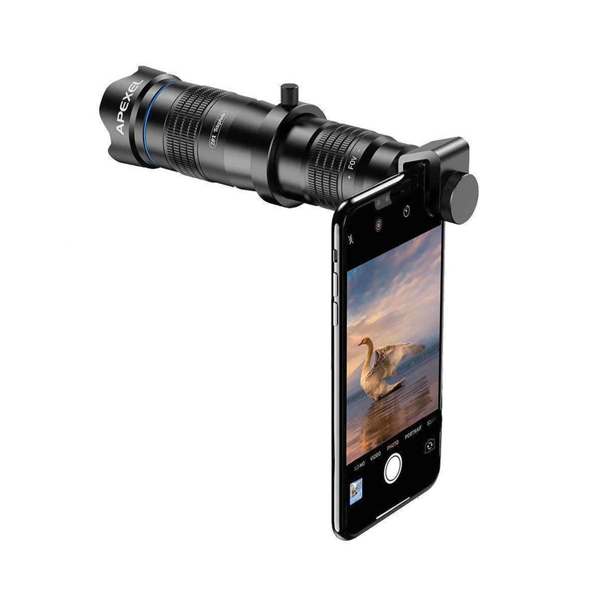 Teleobiectiv Profesional 28X HD Apexel, Clip Smartphone, Trepied
