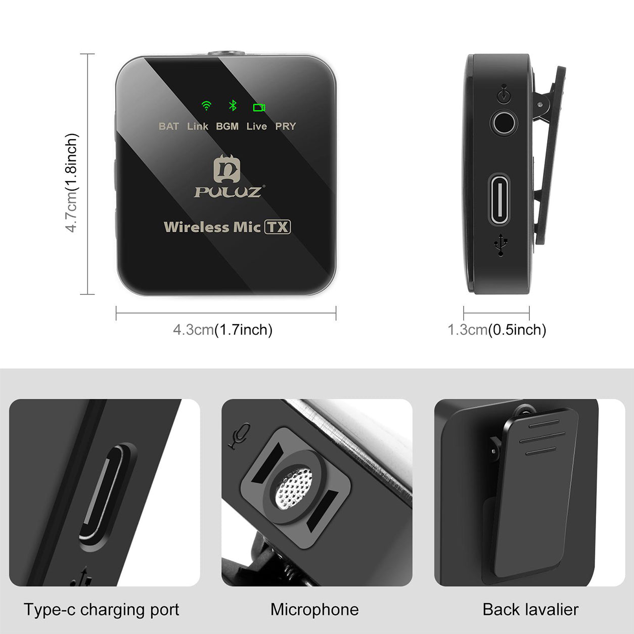 Microfon Lavaliera Wireless PULUZ pentru Telefon Type-C - Receptor Type-C, Reducere Zgomot ENC, Negru