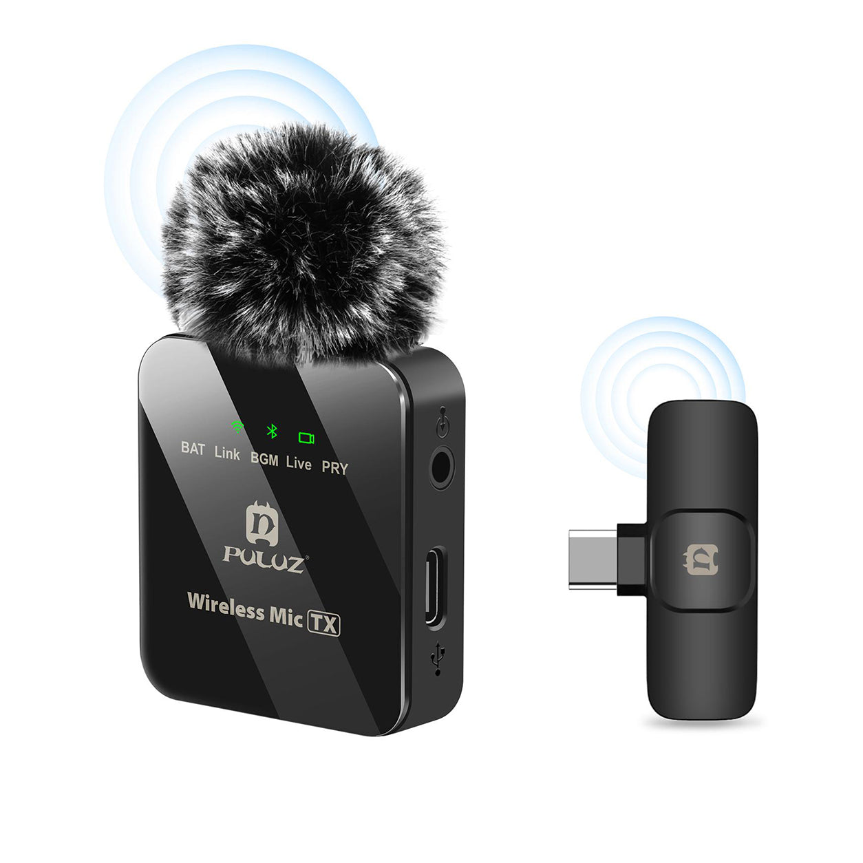 Microfon Lavaliera Wireless PULUZ pentru Telefon Type-C - Receptor Type-C, Reducere Zgomot ENC, Negru
