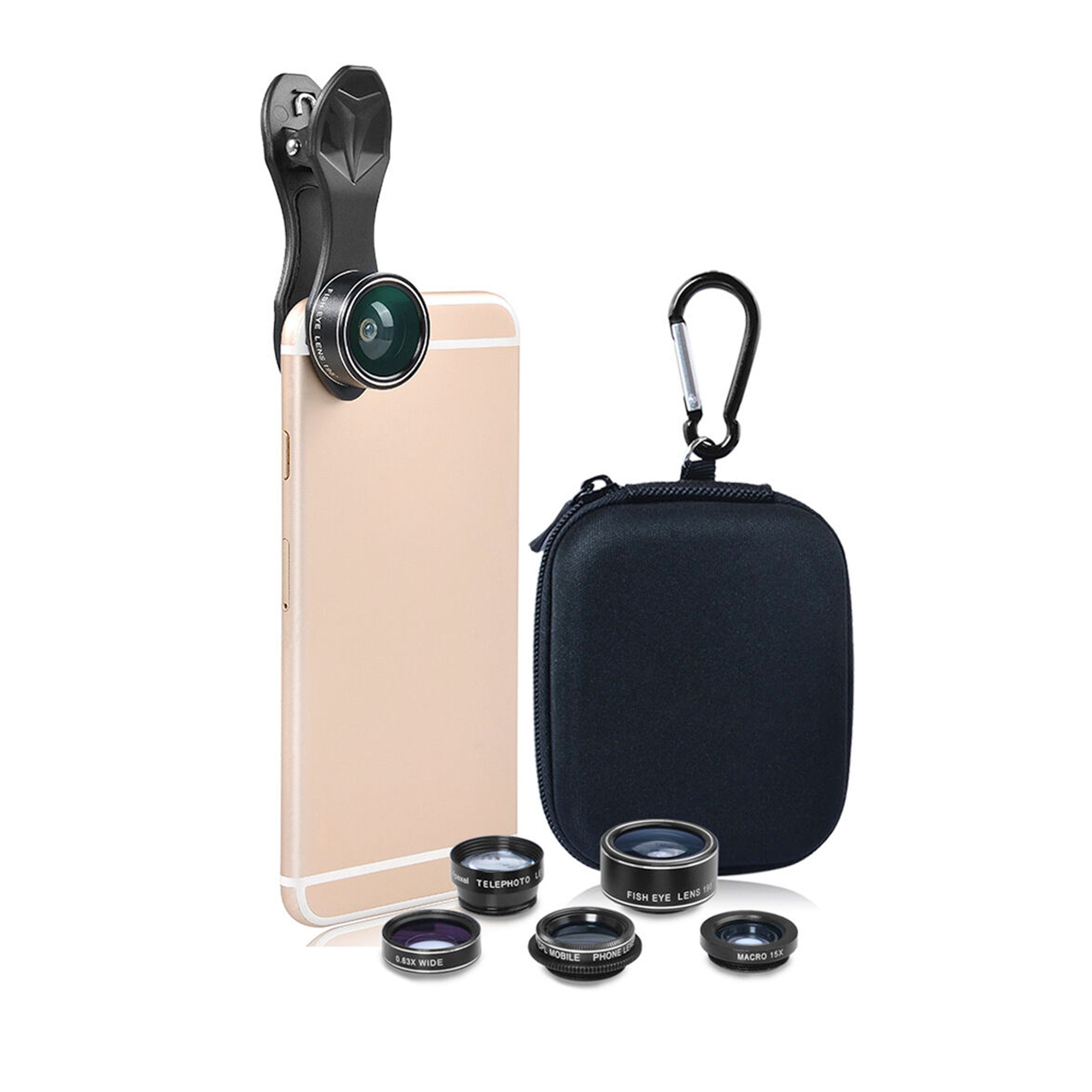 Set 5in1 Lentile Telefon, Apexel, Macro 15X, Wide Angle, CPL, Clip Universal