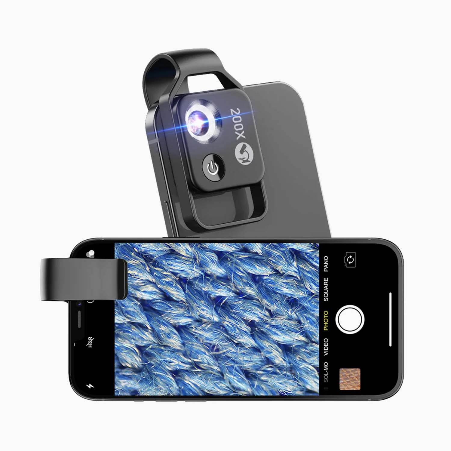 Lentila Microscop pentru Smartphone, Apexel, 200X, LED, Clip Universal, Negru