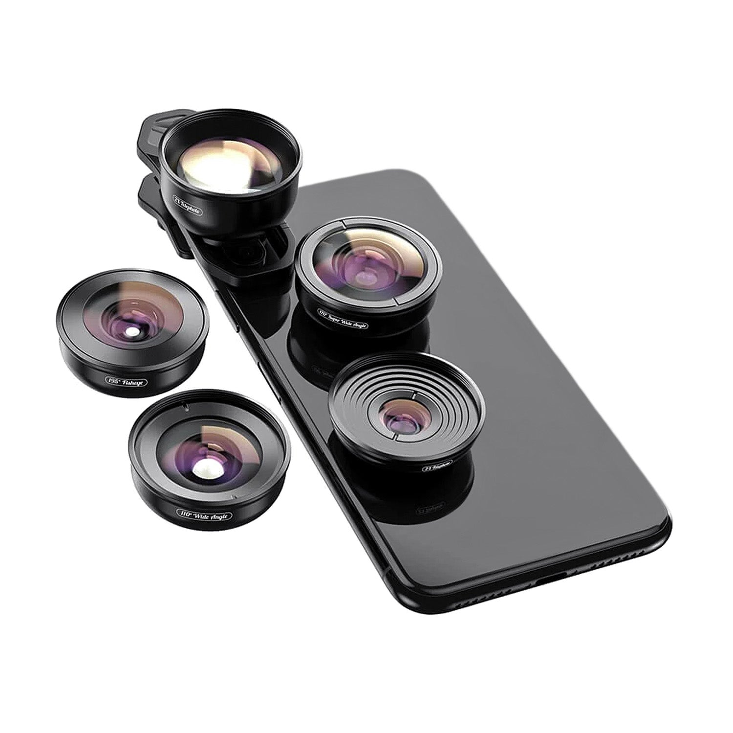 Set 5in1 Lentile Telefon, Apexel Pro, HD, Portret 2X, Macro 10X, Super Wide, Clip Universal