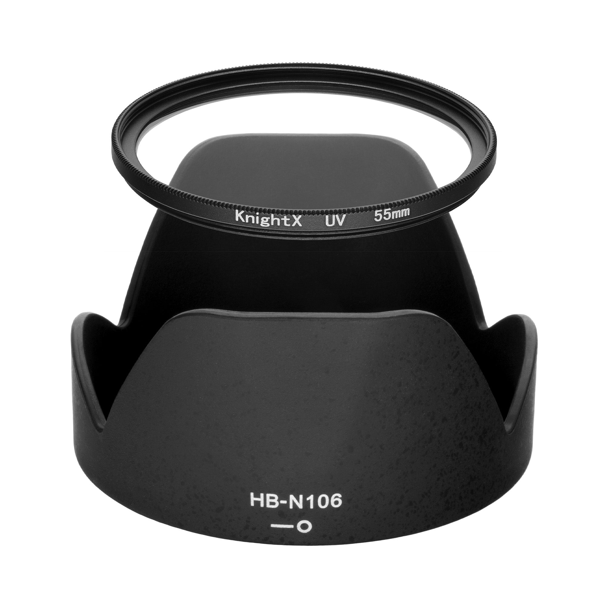 Kit Parasolar si Filtru KnightX Black Protector pentru Nikon AF-P DX Nikkor 18-55mm VR