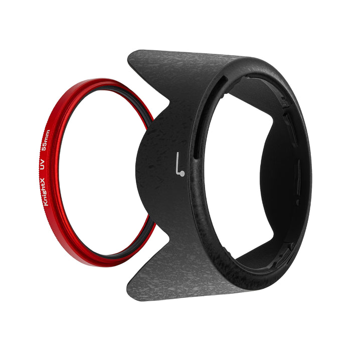 Kit Protectie Nikon AF-P DX 18-55mm - Filtru UV KnightX Red 55mm + Parasolar HB-N106