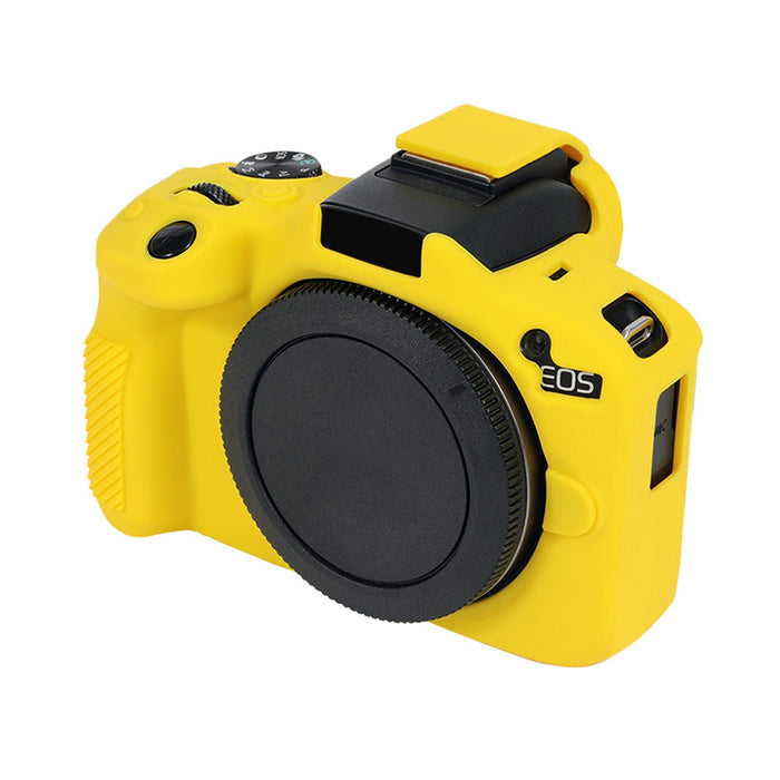 Husa silicon pentru Canon EOS R50, protectie corp cu butoane si porturi libere, galben intens
