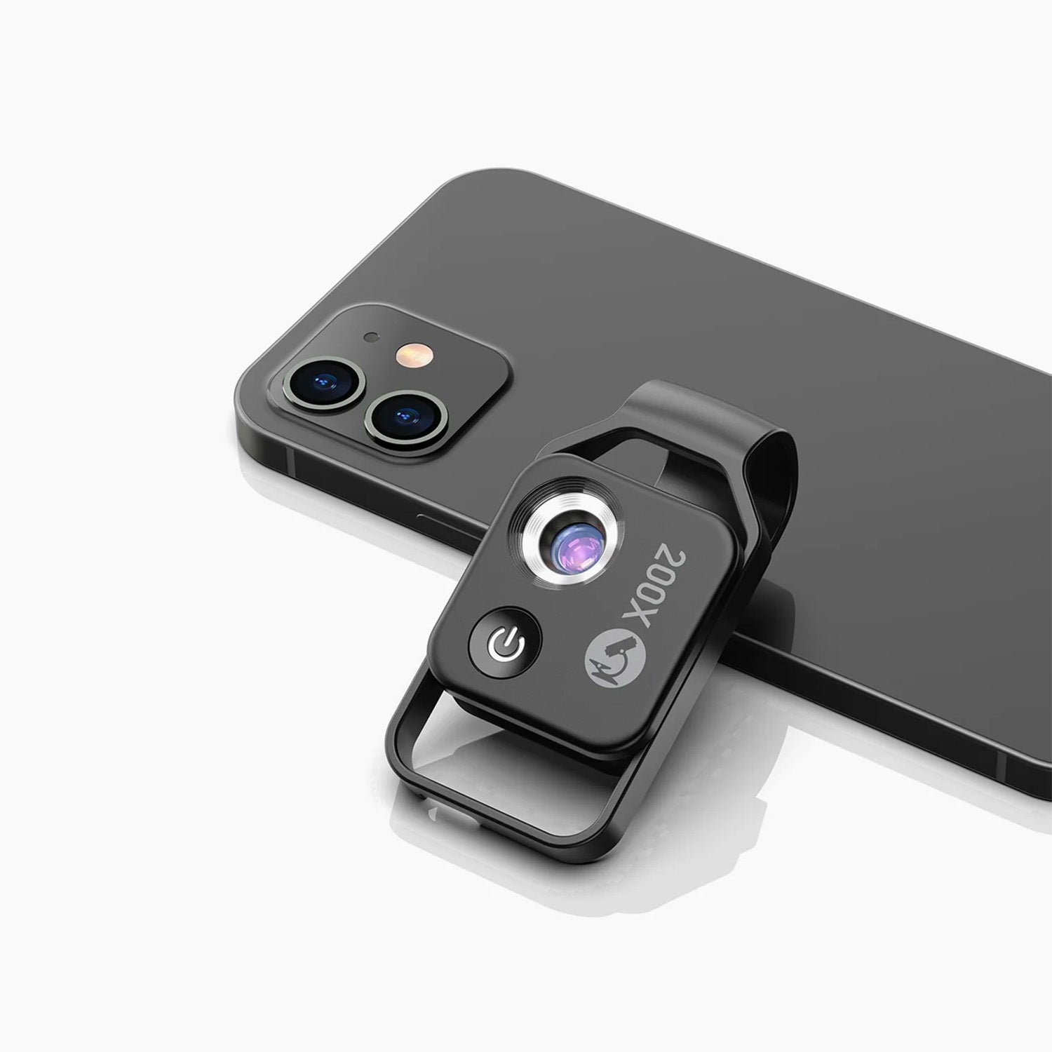 Apexel 200X Microscope Lens negru pentru smartphone, cu clip universal si iluminare LED integrata