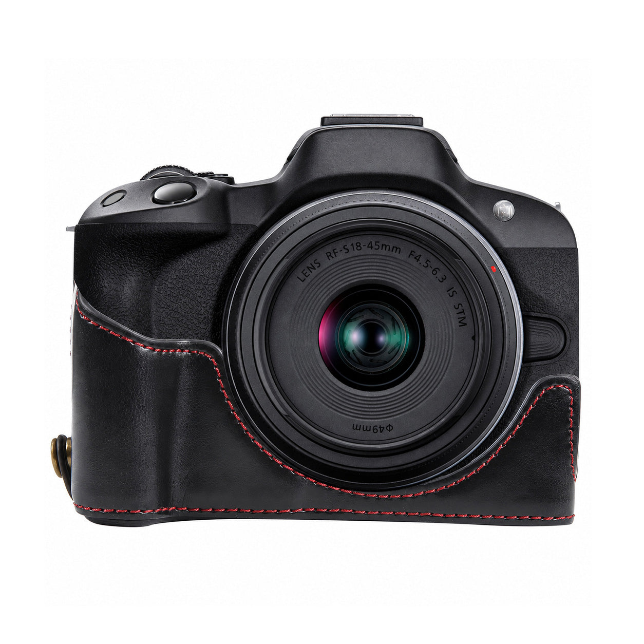 Husa Canon EOS R50 - Half Case Piele PU cu Filet Trepied 1/4 inch, Negru