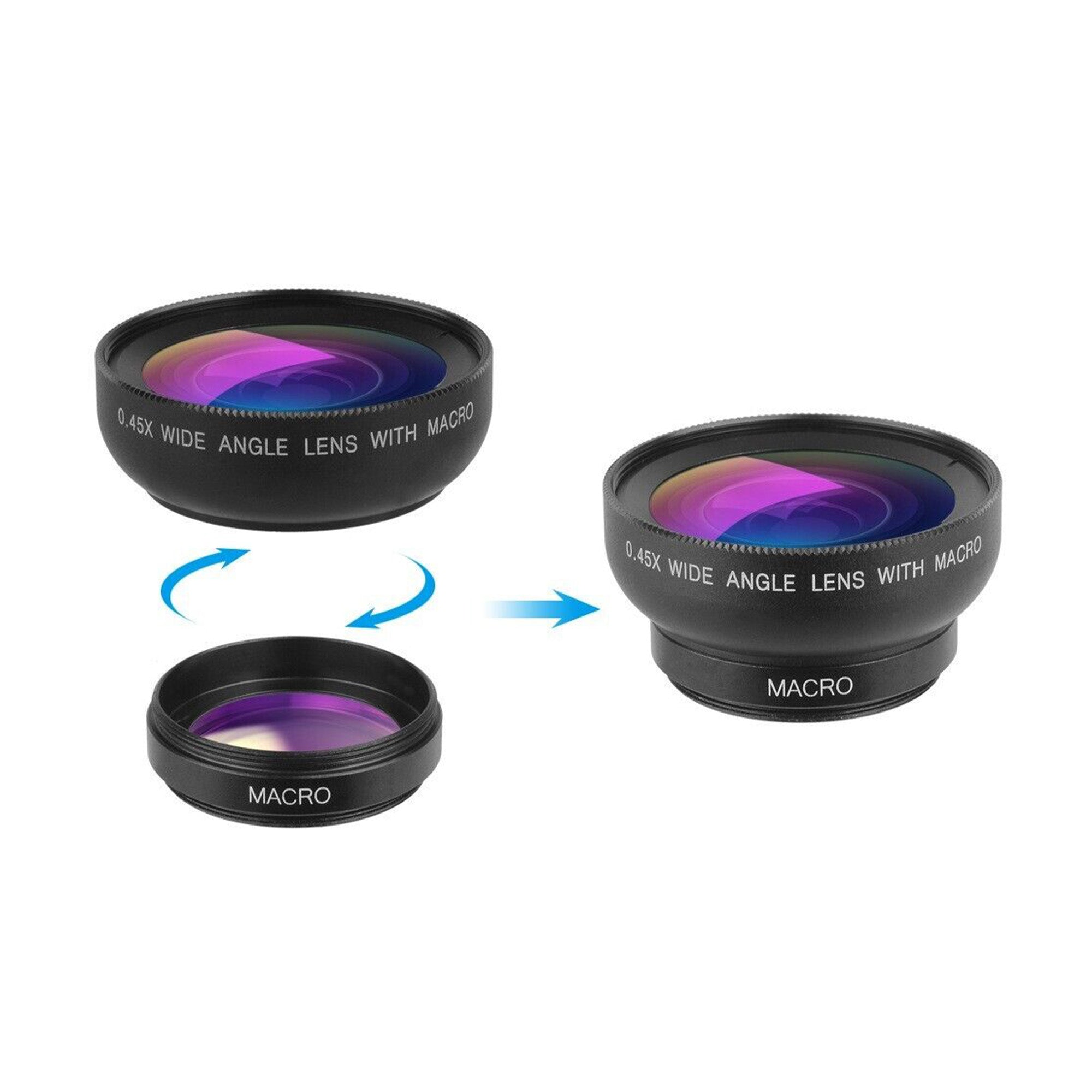 Lentila Apexel 2 in 1 pentru telefon, cu functie Macro 12.5X si Wide Angle 0.45X pentru stiluri foto diferite
