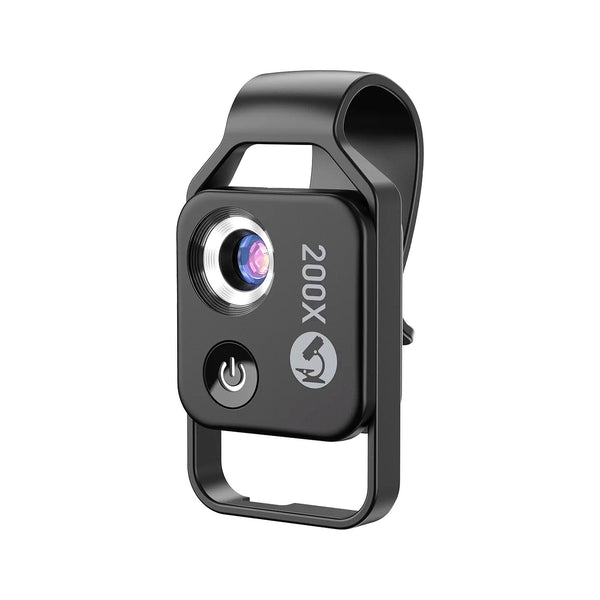 Lentila microscop Apexel 200X pentru smartphone, cu iluminare LED si clip universal, culoare negru