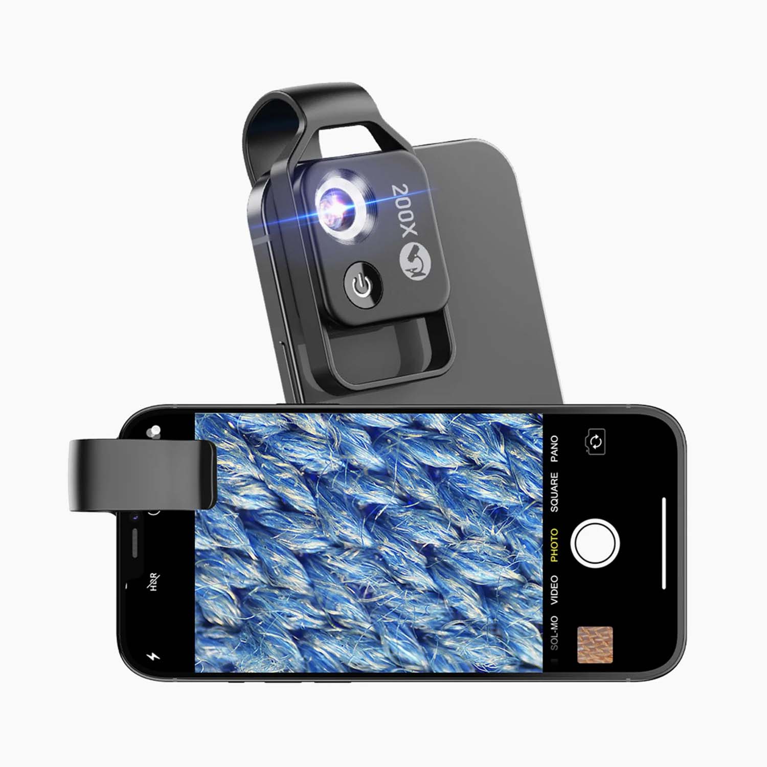 Lentila microscop pentru smartphone Apexel, utila pentru detalii fine, texturi, fibre si inspectii apropiate