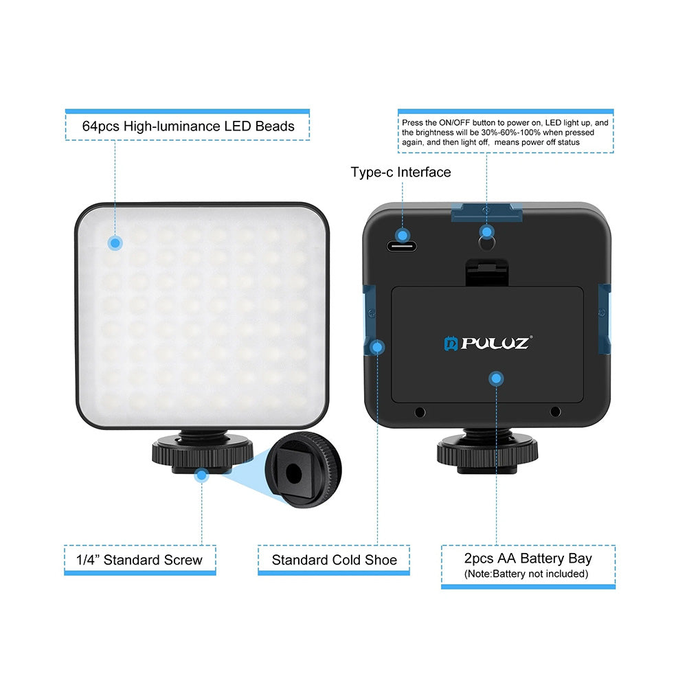 Lampa LED Video PULUZ 64 LED 5W – Lumina Continua Modulara pentru Camera Foto si Video