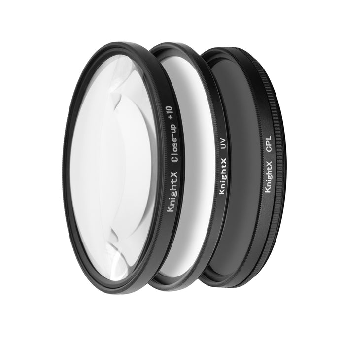 Set Filtre Foto 67mm, UV, CPL, CloseUp Macro +10 - KnightX Entuziast Black + Husa si Laveta Cadou