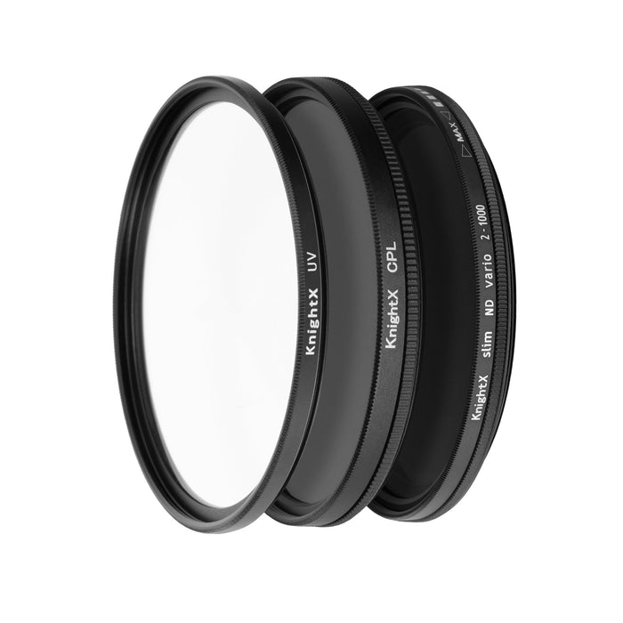 Set Filtre Foto 55mm, UV, CPL, ND2-ND1000 Vario - KnightX Creativ Black + Husa si Laveta Cadou