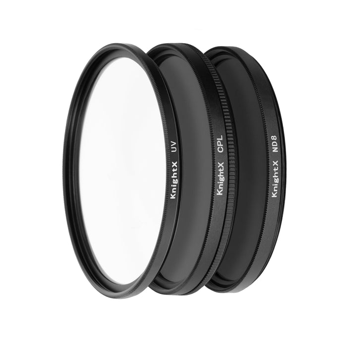Set Filtre Foto 55mm, UV, CPL, ND8 - KnightX Esential Black + Husa si Laveta Cadou