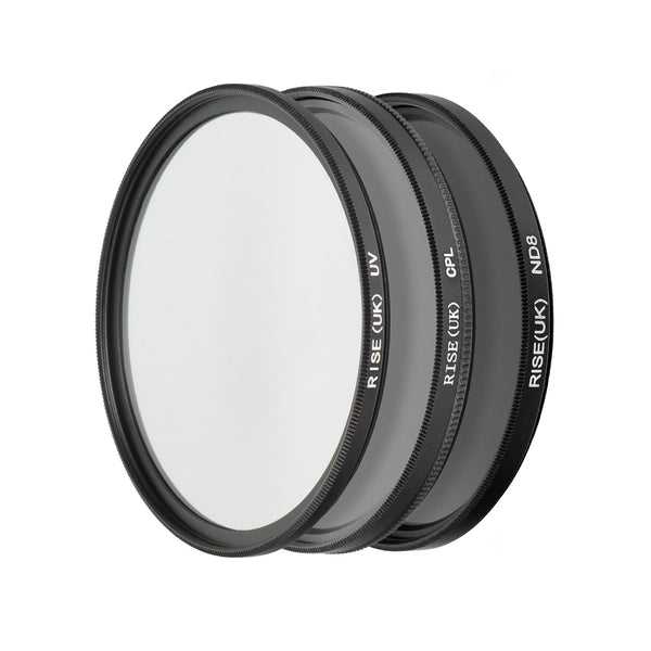 Set filtre foto UV, CPL și ND8 RiseUk 49mm compatibil DSLR Mirrorless 