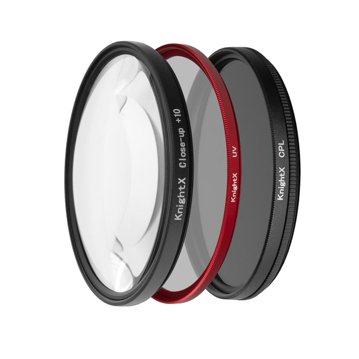 Set Filtre Foto 67mm, UV, CPL, CloseUp Macro +10 - KnightX Entuziast Red + Husa si Laveta Cadou