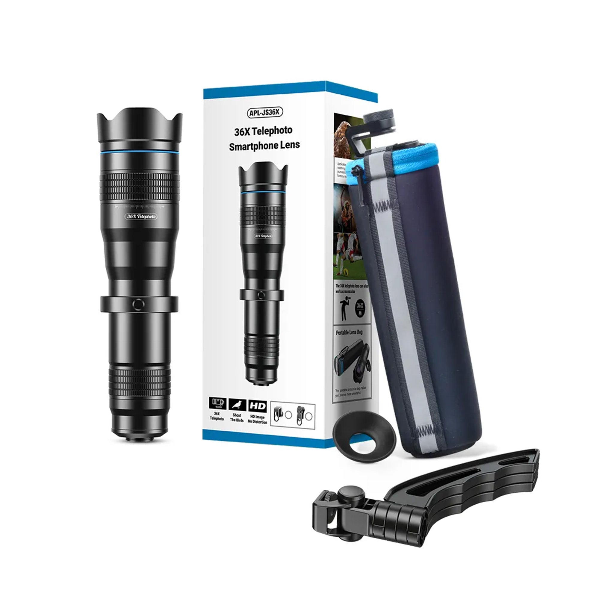Teleobiectiv profesional Apexel 36X HD pentru smartphone, cu clip de prindere pentru fotografii si observatie la distanta