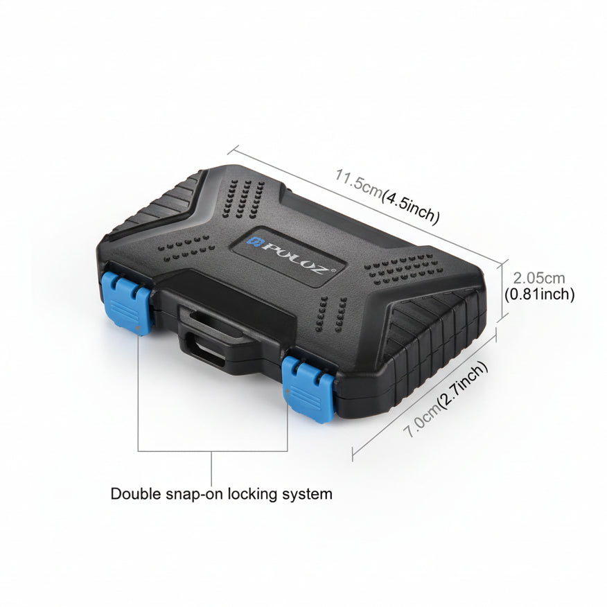 Carcasa Protectie Carduri Memorie PULUZ 27in1 – Organizator CF, SD, TF si SIM - Rezistenta la Apa, Foc, Impact