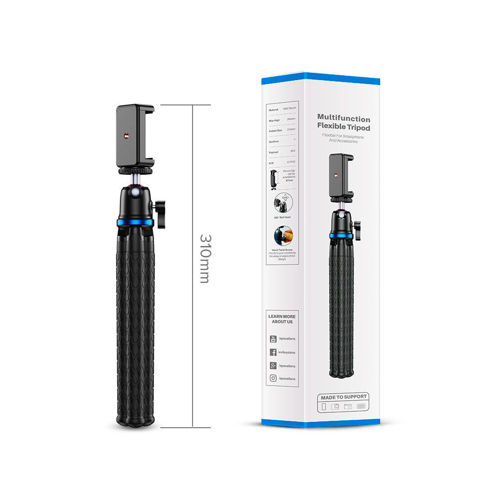 Trepied Apexel JJ10 cu suport telefon tip pull clip pentru filmari, selfie si apeluri video