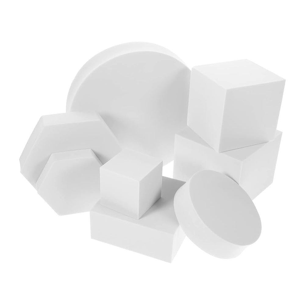 Set 8 Cuburi Geometrice – Recuzita Studio Foto, Spuma Polimer, Rezistente la Apa, - Alb